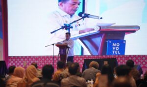 Gubernur Jambi Al Haris saat sambutan di acara pra forum kapasitas nasional II 2022 Wilayah Sumbagsel di Palembang, Rabu (07/07/2022).