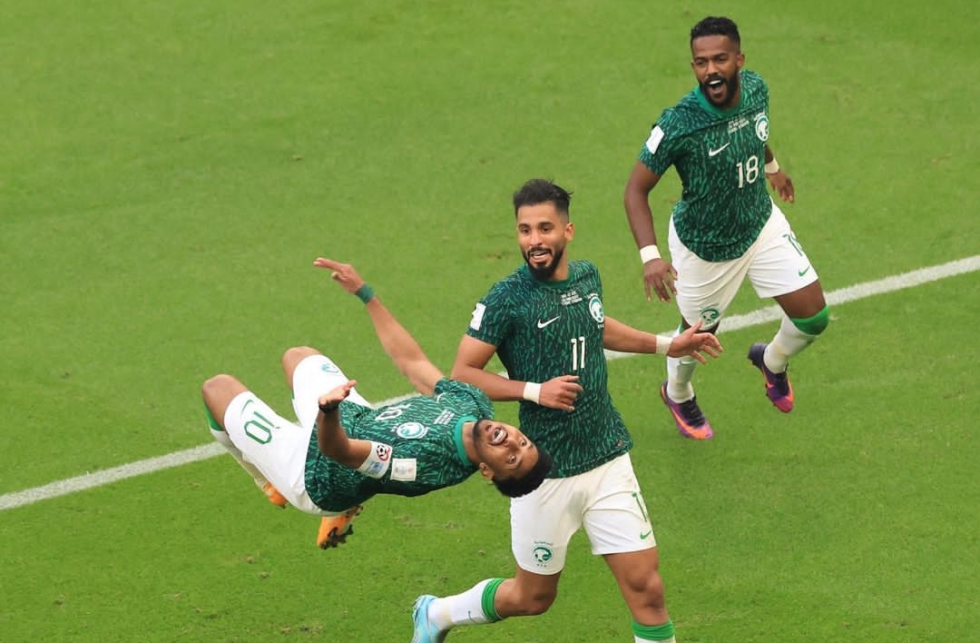 Pemain Arab Saudi selebrasi usai mencetak gol kegawang Argentina. Foto IG fifawardcup