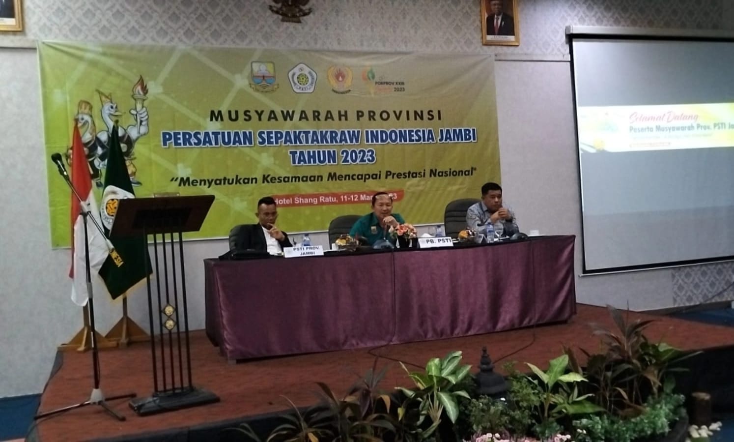 Muzakir terpilih secara aklamasi pimpin PSTI Provinsi Jambi dalam Musyawarah Provinsi Sepaktakraw Indonesia Jambi. Foto: Rega/Pariwarajambi