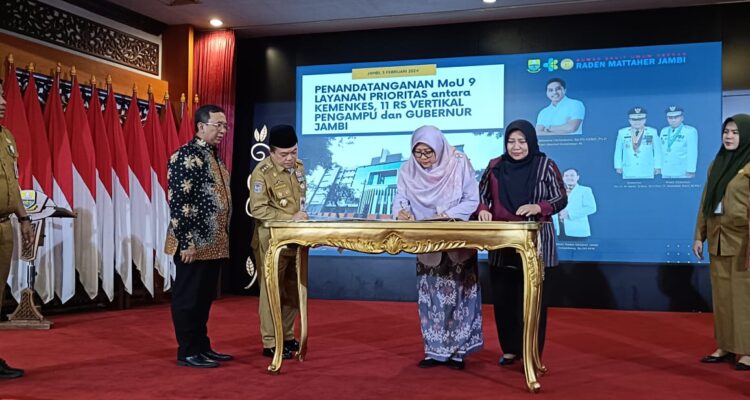 Gubernur Jambi menandatangani MoU dengan 11 Rumah Sakit Vertikal Kemenkes untuk 9 layanan kesehatan. Foto: Riky Serampas/Pariwarajambi